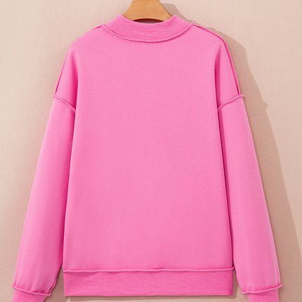 Bright Pink Oversize Drop Shoulder Reversible Mock Neck Sweatshirt