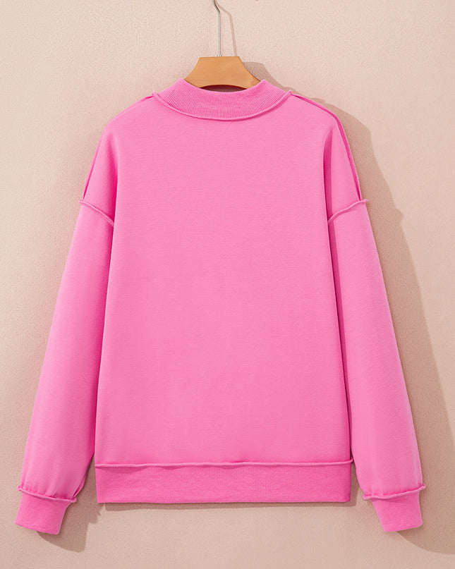 Bright Pink Oversize Drop Shoulder Reversible Mock Neck Sweatshirt