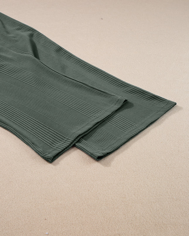Beau Blue Solid Color Ribbed Ruffle Tank Top and Pants Set