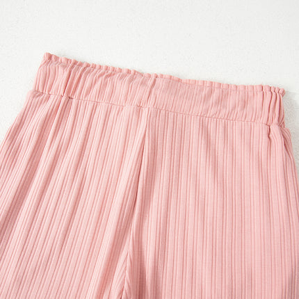Gossamer Pink Ribbed Button V Neck Tank Top and Shorts Set
