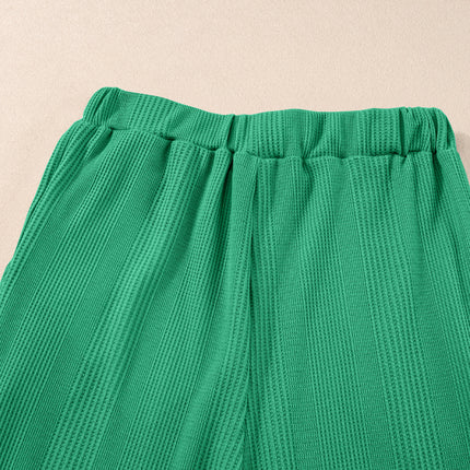 Beau Blue Solid Color Ribbed Ruffle Tank Top and Pants Set