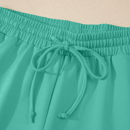 Meadow Mist Green Solid Loose V Neck Half Sleeve Tee and Shorts Set