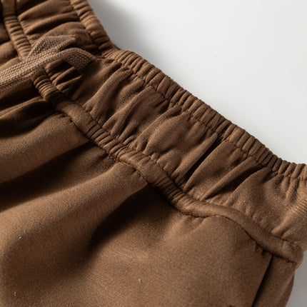 Coffee Solid Color V Neck Top and High Waist Pants Set