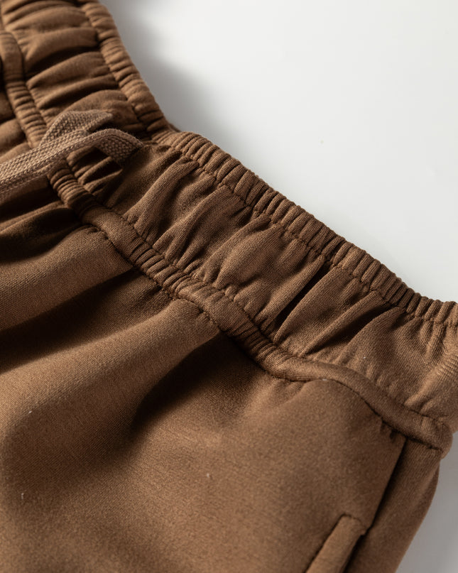 Coffee Solid Color V Neck Top and High Waist Pants Set
