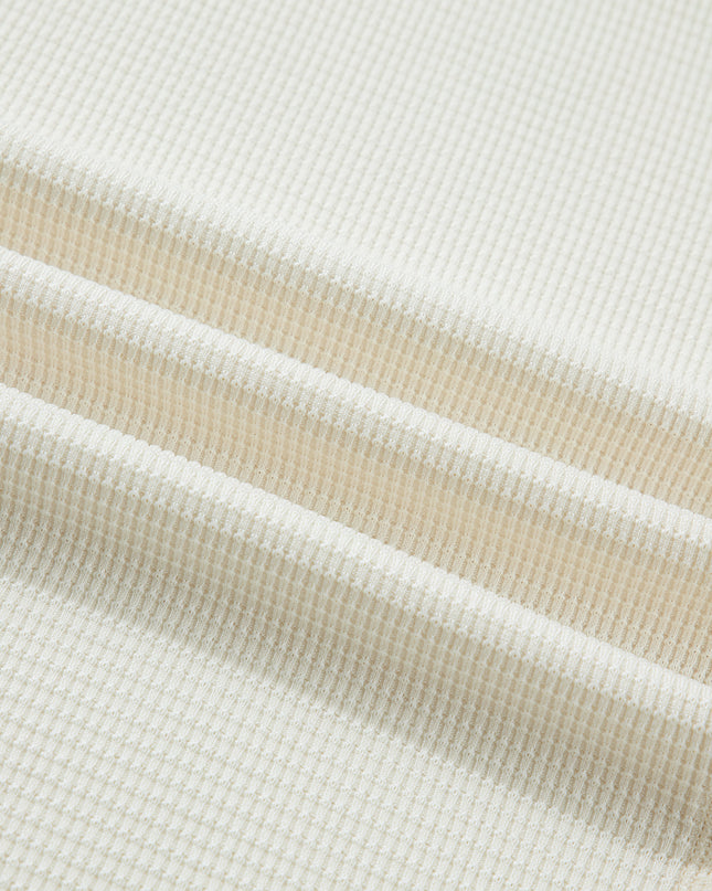 Beige Thermal Knit Lace Ruched Patchwork Long Sleeve V Neck Top