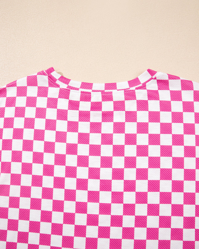 Black Checkerboard T Shirt and High Waist Skorts 2 Piece Outfit set