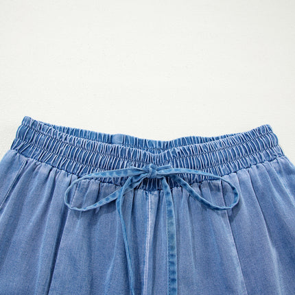Beau Blue Drawstring Elastic Waist Pocketed Loose Denim Pants
