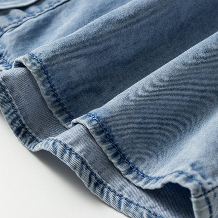 Beau Blue Ruffled Peter Pan Collar Western Denim Shirt