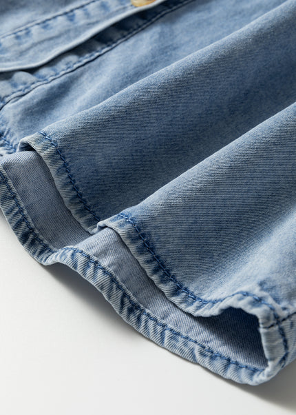 Beau Blue Ruffled Peter Pan Collar Western Denim Shirt