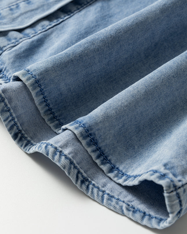 Beau Blue Ruffled Peter Pan Collar Western Denim Shirt