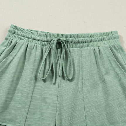 Canton Cuffed Short Sleeve Tee Raw Seam Patch Pocket Drawstring Pants Set