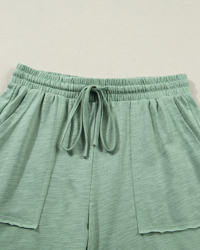 Canton Cuffed Short Sleeve Tee Raw Seam Patch Pocket Drawstring Pants Set
