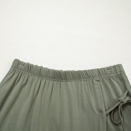 Laurel Green Solid Color Oversize Tee Tie Wrap Mini Skort 2pcs Set