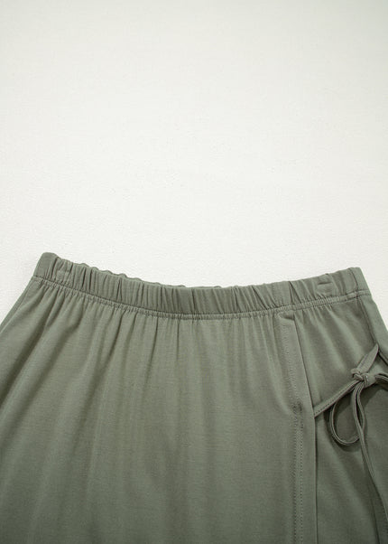 Laurel Green Solid Color Oversize Tee Tie Wrap Mini Skort 2pcs Set
