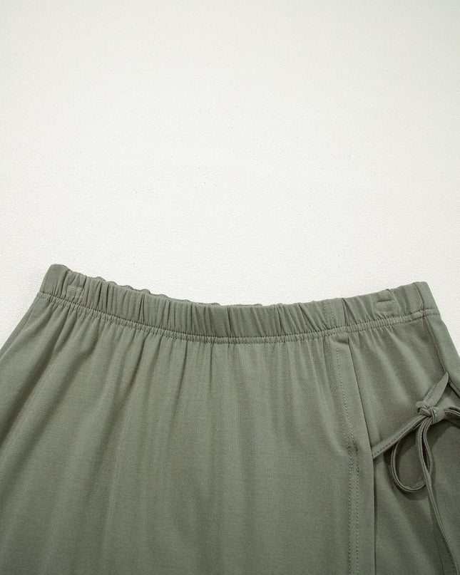 Laurel Green Solid Color Oversize Tee Tie Wrap Mini Skort 2pcs Set