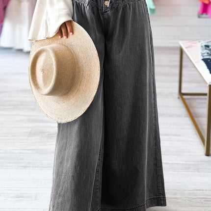 Button Fly Waist Wide Leg Jeans