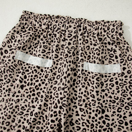 Khaki Animal Print Wide Leg Terry Knit Pants
