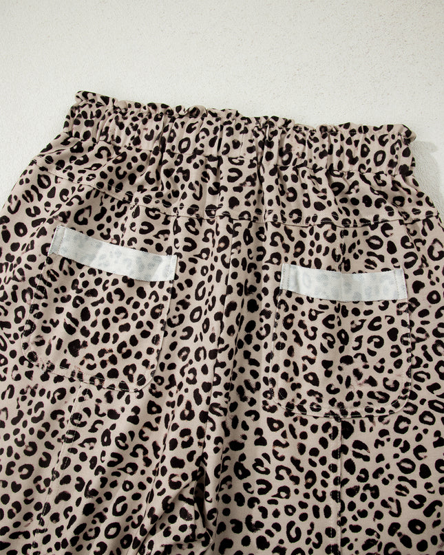 Khaki Animal Print Wide Leg Terry Knit Pants