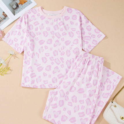 Pink Leopard Two Piece Top and Pants Set