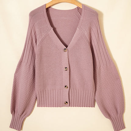 Goat Mixed Texture Knit Button V Neck Sweater Cardigan
