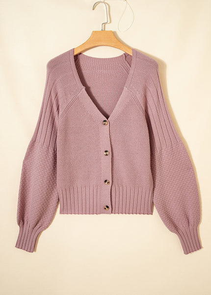 Goat Mixed Texture Knit Button V Neck Sweater Cardigan