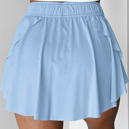 Black Drawstring High Waist Lined Tennis Skorts