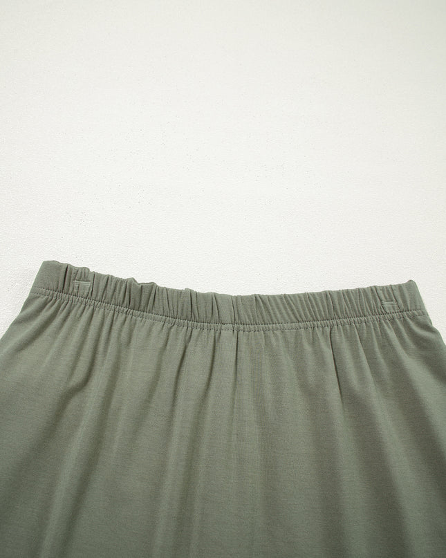 Laurel Green Solid Color Oversize Tee Tie Wrap Mini Skort 2pcs Set
