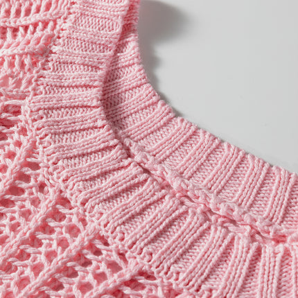 Apricot Plus Size Open Knit Bow Tie Short Sleeve Sweater