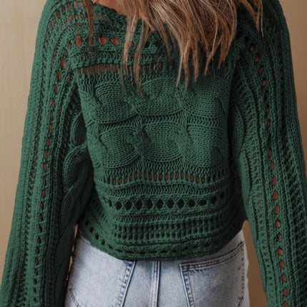 Smoke Gray Hollow-out Cable Knit Cropped Sweater
