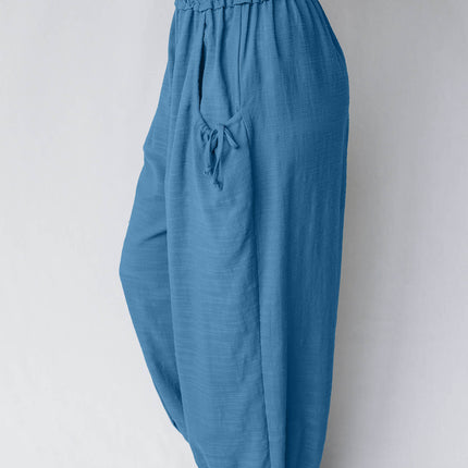 Prussian Blue Smocked Waist Casual Jogger Style Pants