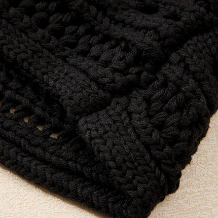 Smoke Gray Hollow-out Cable Knit Cropped Sweater