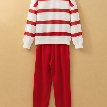 Brown Stripe Striped Drop Shoulder Pullover and Jogger Pants Set