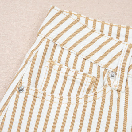 Khaki Stripe Casual Barrel Jeans