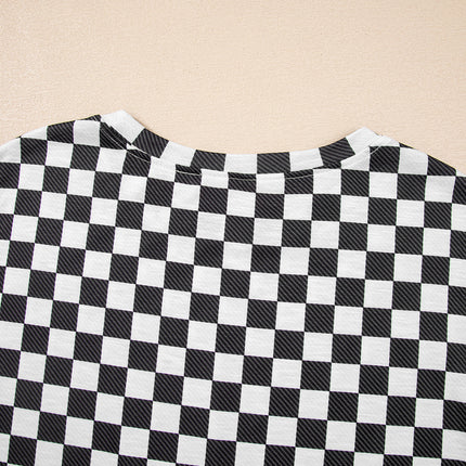 Black Checkerboard T Shirt and High Waist Skorts 2 Piece Outfit set