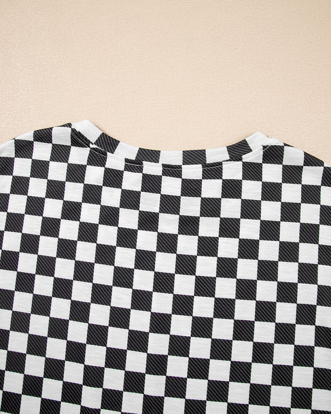 Black Checkerboard T Shirt and High Waist Skorts 2 Piece Outfit set