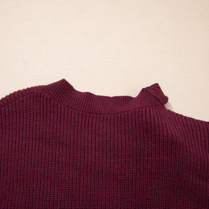 Burgundy Lace Bowknot Asymmetric Neck Sweater