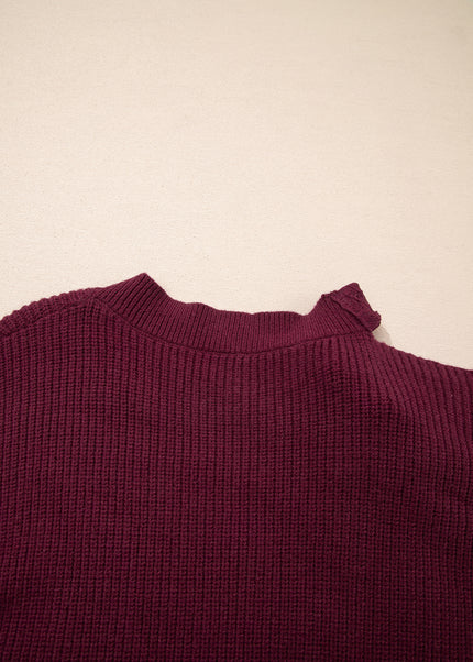Burgundy Lace Bowknot Asymmetric Neck Sweater