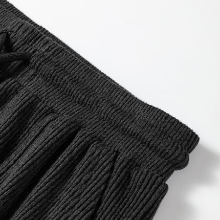 Black Ribbed Drawstring Active Jogger Pants