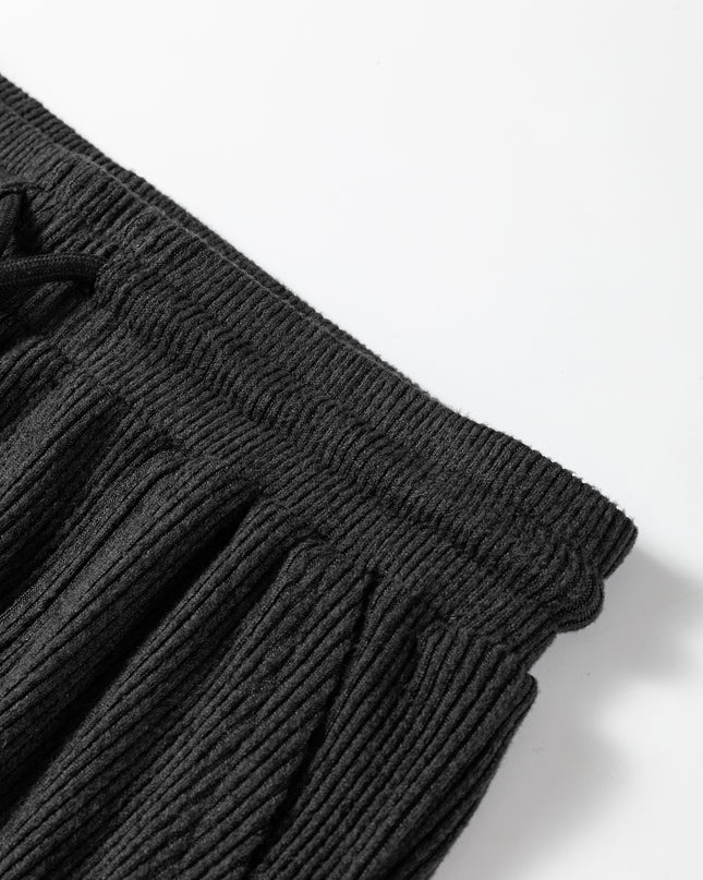 Black Ribbed Drawstring Active Jogger Pants