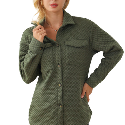 Black Retro Quilted Flap Pocket Button Shacket