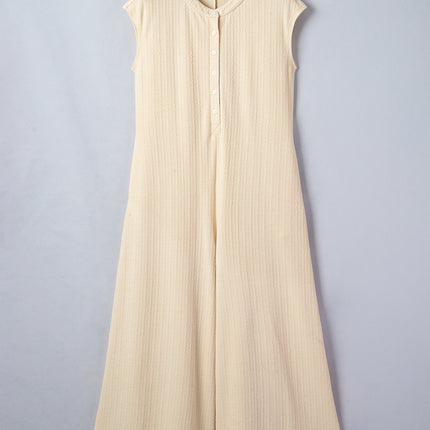 Jet Stream Half Buttons Ribbed Knit Wide Leg Jumpsuit