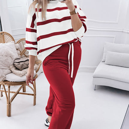 Brown Stripe Striped Drop Shoulder Pullover and Jogger Pants Set