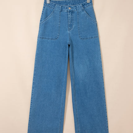 Dusk Blue Retro Washed Patch Pocket Loose Jeans