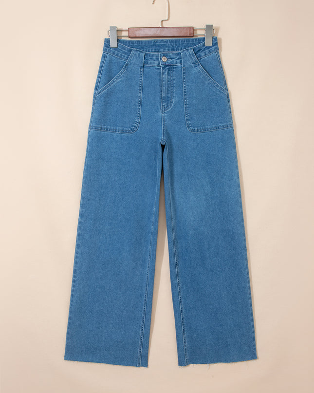 Dusk Blue Retro Washed Patch Pocket Loose Jeans