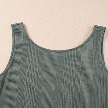 Beau Blue Solid Color Ribbed Ruffle Tank Top and Pants Set
