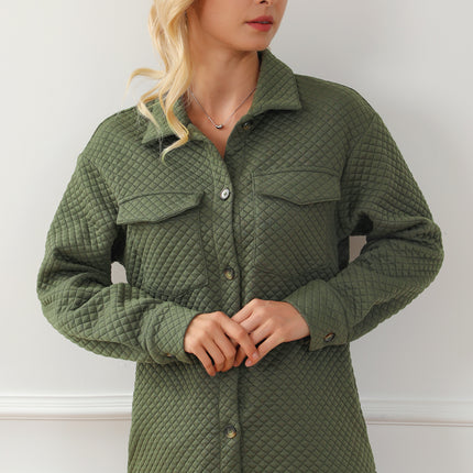 Black Retro Quilted Flap Pocket Button Shacket
