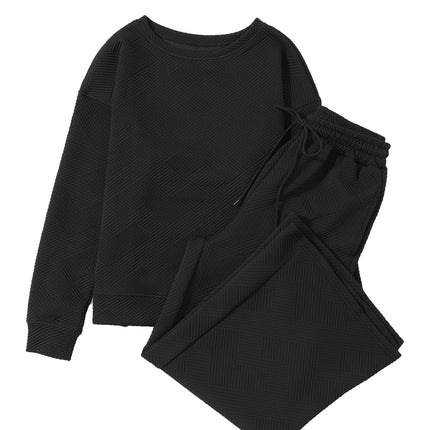 Navy Blue Ultra Loose Textured 2pcs Slouchy Outfit Set