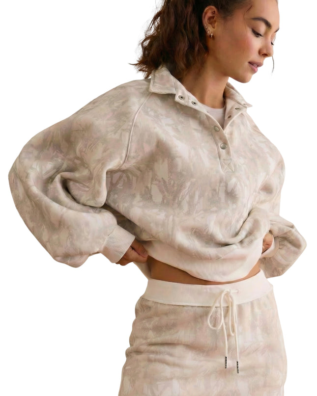 White Abstract Woodland Print Balloon Sleeve Pullover Drawstring Mini Skort Set