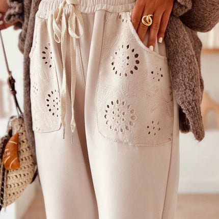 Jet Stream Embroidered Patched Pockets Drawstring Pants