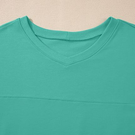 Meadow Mist Green Solid Loose V Neck Half Sleeve Tee and Shorts Set